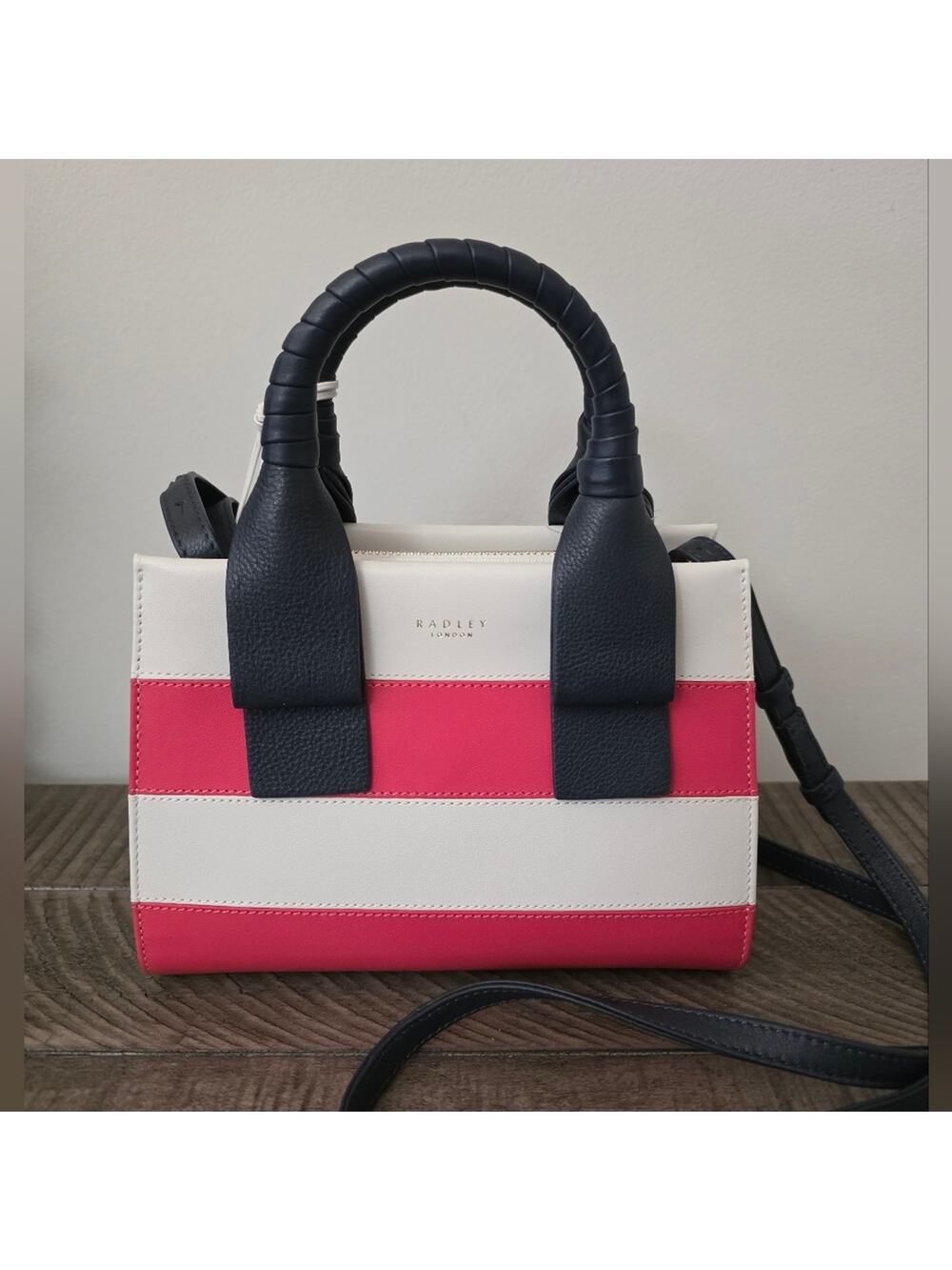 RADLEY LONDON Finch Lane Stripe Small Ziptop Grab Satchel Crossbody Bag New